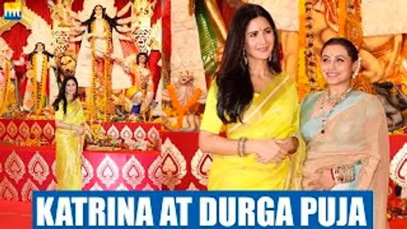 Katrina Kaif Attends FIRST Durga Puja looking Gorgeous In Yellow Saree With Rani Mukerji