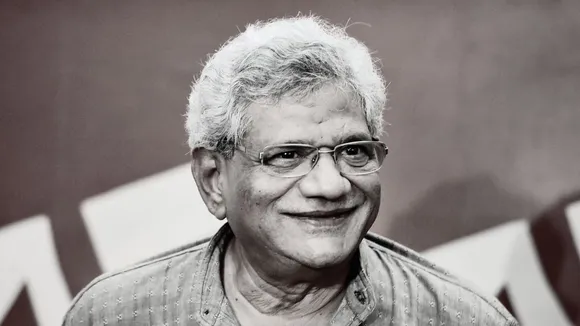 In this Thursday, July 12, 2018 file image CPI(M) General Secretary Sitaram Yechury interacts with the media at the party office in Kolkata.