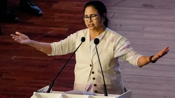 Mamata Banerjee addresses the inaugural session of the 7th Bengal Global Business Summit, in Kolkata, Tuesday, Nov. 21, 2023.