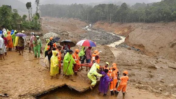Rescue operation underway following landslides triggered by heavy rain at Chooralmala, in Wayanad and Mepaddi.
