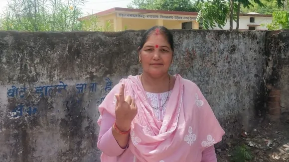 A woman elector after casting her vote in Haridwar Lok Sabha constituency, Uttarakhand