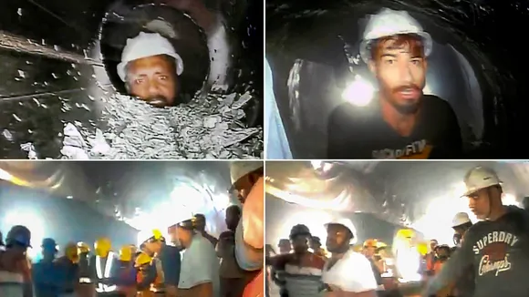 Visuals of workers trapped inside the Silkyara tunnel in Uttarkashi district, released by rescuers on Tuesday, Nov. 21, 2023. The visuals were captured using an endoscopic camera sent in through the alternative 6-inch food pipeline.