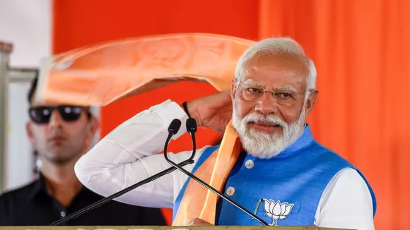 Prime Minister Narendra Modi addresses during a public meeting ahead of Lok Sabha elections, in Nagarkurnool, Telangana