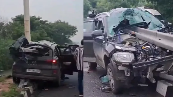 A SUV crashed into a guardrail that pierced through the middle of the vehicle near Rajghat in north Delhi on Thursday
