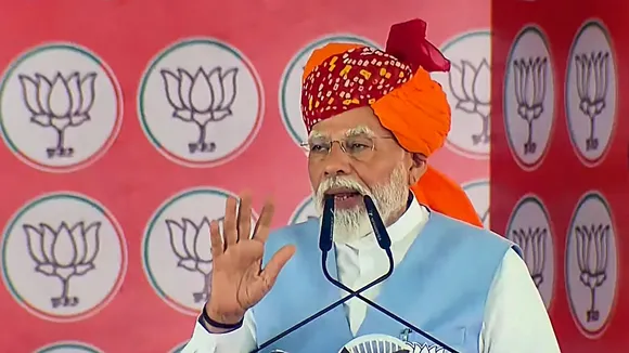 Prime Minister Narendra Modi addresses a public rally ahead of upcoming Lok Sabha elections, Tuesday, April 2, 2024