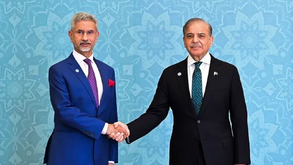 External Affairs Minister S Jaishankar shakes hands with Pakistan Prime Minister Shehbaz Sharif at the 23rd meeting of the SCO Council of Heads of Government, in Islamabad, Wednesday, Oct. 16, 2024.