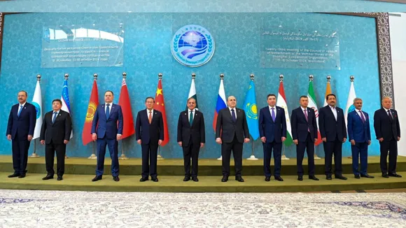 External Affairs Minister S Jaishankar with Pakistan Prime Minister Shehbaz Sharif and other leaders during the 23rd meeting of the SCO Council of Heads of Government, in Islamabad, Pakistan.
