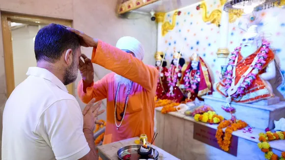 Rahul Gandhi at Valmiki temple in New Delhi on Thursday, October 17, 2024.