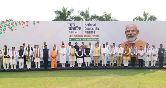 Prime Minister Narendra Modi chairs a meeting of NDA Chief Ministers and Deputy Chief Ministers in Chandigarh on Thursday, October 17, 2024.
