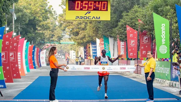 Joshua Cheptegei of Uganda won the men's elite race at the Vedanta Delhi Half Marathon on Sunday