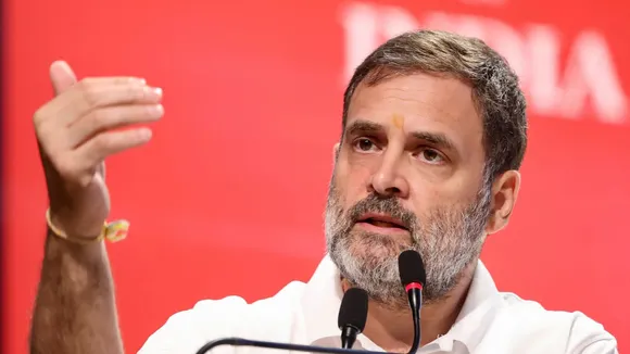 Congress leader and Leader of Opposition in Lok Sabha Rahul Gandhi addresses the 'Samvidhan Samman Sammelan', in Ranchi, Jharkhand, Saturday, Oct. 19, 2024.