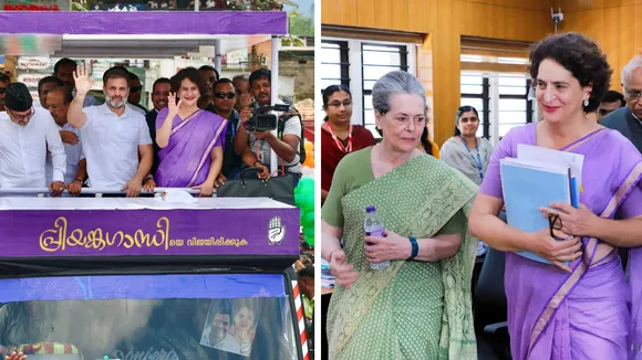 Congress leader and candidate for the upcoming Wayanad Lok Sabha bypoll Priyanka Gandhi Vadra files her nomination, in Wayanad, Kerala, Wednesday, Oct. 23, 2024.