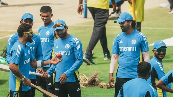 Indian players during a practice session ahead of the second Test cricket match between India and New Zealand, at Maharashtra Cricket Association Stadium in Pune, Tuesday, Oct. 22, 2024.