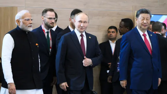 Prime Minister Narendra Modi with Russia's President Vladimir Putin, and China's President Xi Jinping during the 16th BRICS Summit, in Kazan, Russia, Wednesday, Oct. 23, 2024.