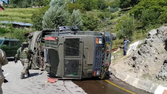 Army vehicle skidded off the road and overturned in Jammu and Kashmir's Kulgam 