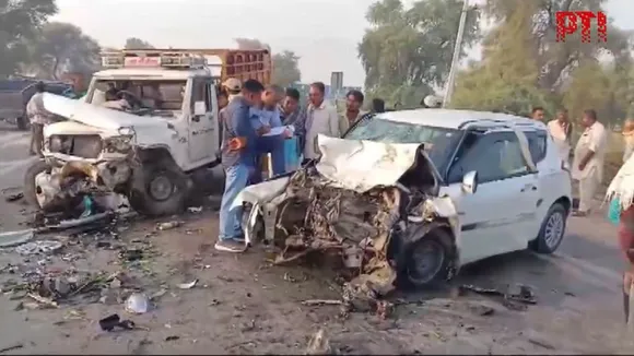 A head-on collision between a car and a pickup truck in Rajasthan's Anupgarh on Saturday