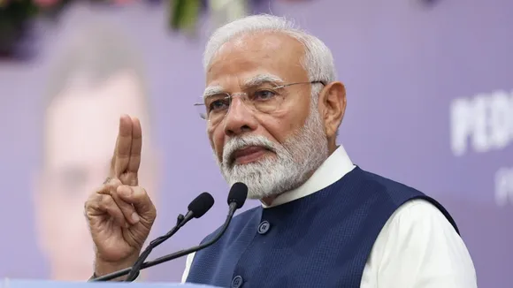 Prime Minister Narendra Modi addresses during the inauguration of the TATA Aircraft Complex, in Vadodara, Gujarat, Monday, Oct. 28, 2024.