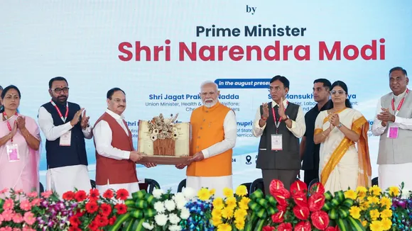 Prime Minister Narendra Modi with Union Ministers JP Nadda, Mansukh Mandaviya and others at the launch, inauguration and foundation stone laying of multiple projects, at All India Institute of Ayurveda (AIIA) in New Delhi, Tuesday, Oct. 29, 2024.