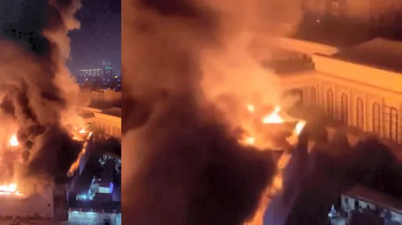 Fire breaks out at a banquet hall, in Noida, early Wednesday, Oct. 30, 2024