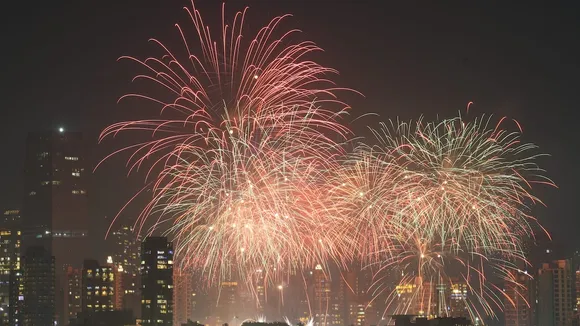 Fireworks light the sky during Diwali festival celebrations, at Chhatrapati Shivaji Park in Mumbai, Thursday, Oct 31, 2024.