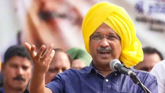 Former Delhi chief minister and AAP National Convener Arvind Kejriwal addresses the gathering on the occasion of Vishwakarma Puja at Sanjay Gandhi Transport Nagar, in New Delhi, Saturday, Nov. 2, 2024.