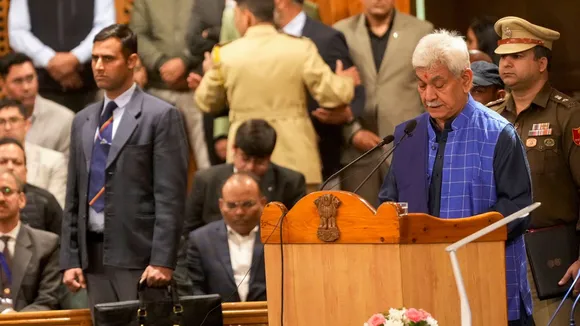 Jammu & Kashmir Lt. Governor Manoj Sinha addresses the J&K Assembly session, in Srinagar, Monday, Nov. 4, 2024.
