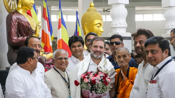 Leader of Opposition in Lok Sabha Rahul Gandhi with others during a visit to Deekshabhoomi, ahead of the Maharashtra Assembly elections, in Nagpur, Wednesday, Nov. 6, 2024.