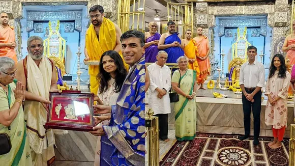 Former British Prime Minister Rishi Sunak and his wife Akshata Murty offered prayers at Raghavendra Swamy Mutt in Jayanagar on Wednesday