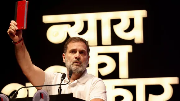 Leader of Opposition in Lok Sabha Rahul Gandhi addresses Samvidhan Samman Sammelan, in Nagpur, Wednesday, Nov. 6, 2024.