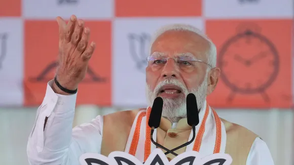 Prime Minister Narendra Modi during a public meeting ahead of the Maharashtra Assembly polls, in Nashik, Friday, Nov. 8, 2024.