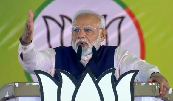 Prime Minister Narendra Modi addresses an election rally for the upcoming Maharashtra Assembly elections, in Nanded district, Saturday, Nov. 9, 2024