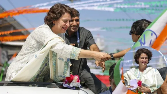 Congress candidate Priyanka Gandhi Vadra during a roadshow for Wayanad Lok Sabha seat by-polls, at Mananthavady in Wayanad district, Kerala, Sunday, Nov. 10, 2024
