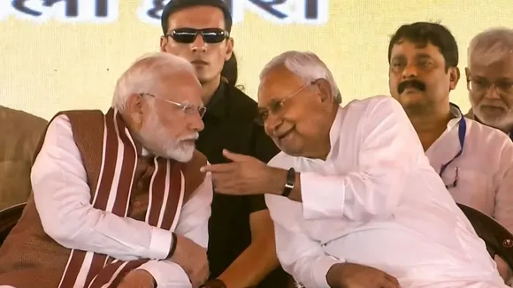 Prime Minister Narendra Modi with Bihar Chief Minister Nitish Kumar during foundation stone laying and inauguration of development works, in Darbhanga, Bihar, Wednesday, Nov 13, 2024.