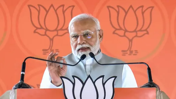 Prime Minister Narendra Modi addresses a public meeting ahead of the Maharashtra Assembly elections, in Chhatrapati Sambhajinagar, Maharashtra, Thursday, Nov. 14, 2024.