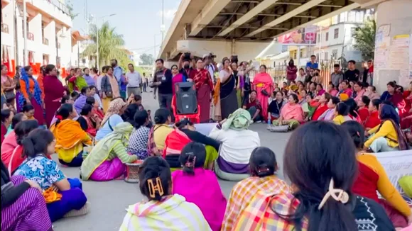 Women protest at Ima Market after three bodies suspected to be of six persons missing were found from Jiribam district, in Imphal, Manipur