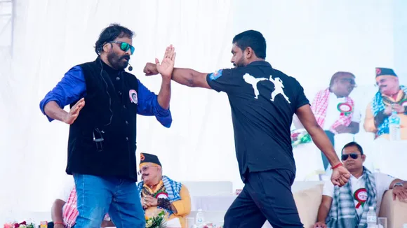 Renowned martial arts trainer Yajnesh Shetty during a self-defence session, in Birgunj, Nepal.