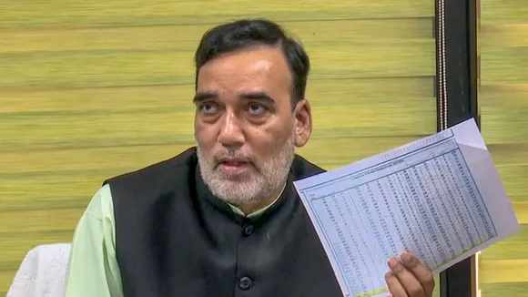 Delhi Environment Minister Gopal Rai addresses a press conference regarding the ongoing air pollution crisis in the national capital, in New Delhi