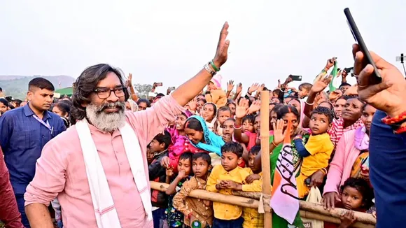 Jharkhand Chief Minister Hemant Soren during a public meeting for the State Assembly elections.