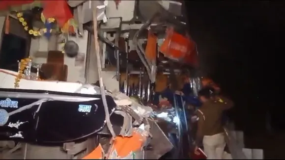 A bus collided with the truck on Yamuna Expressway on Thursday