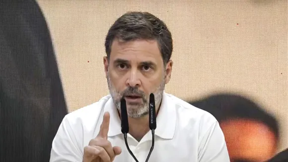 Leader of Opposition Rahul Gandhi addresses press conference at AICC headquarters, in New Delhi