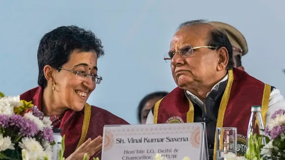Delhi Lt. Governor Vinai Kumar Saxena and Chief Minister Atishi during the 7th Convocation of the Indira Gandhi Delhi Technical University for Women (IGDTUW), in New Delhi, Friday, Nov. 22, 2024.