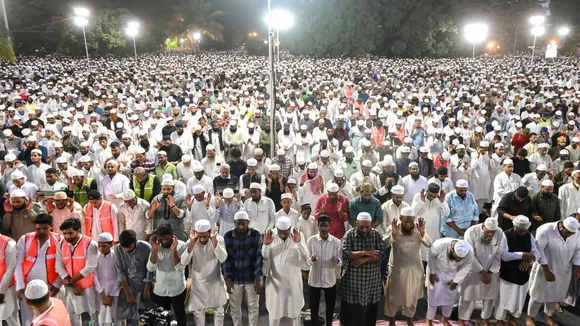 Muslims take part in the 29th Ijlas-E-Aam of the All India Muslim Personal Law Board (AIMPLB) at Quddus Sahab Eidgah Maidan in Bengaluru, Sunday, Nov. 24, 2024.