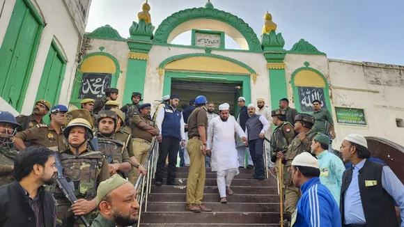 People leave after offering Friday prayers at the Shahi Jama Masjid in Sambhal on Friday
