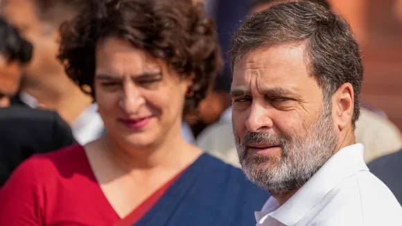 Leader of Opposition in the Lok Sabha Rahul Gandhi with Congress MPs Priyanka Gandhi Vadra and KC Venugopal during the Winter session of Parliament, in New Delhi, Friday, Nov. 29, 2024