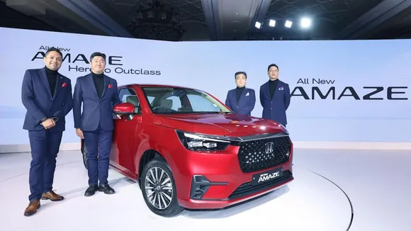 Takuya Tsumura, President & CEO, Honda Cars India Ltd with other representatives at the launch of All-New 3rd Generation Honda Amaze in India.