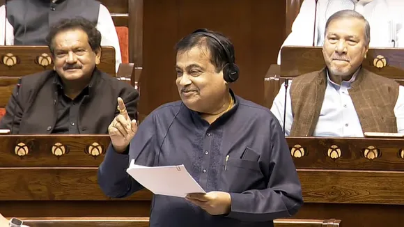 Union Minister Nitin Gadkari speaks in the Rajya Sabha during the Winter session of Parliament, in New Delhi, Wednesday, Dec. 4, 2024.