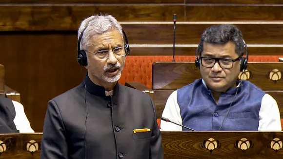 Union External Affairs Minister S Jaishankar speaks in the Rajya Sabha during the Winter session of Parliament, in New Delhi, Thursday, Dec. 5, 2024.