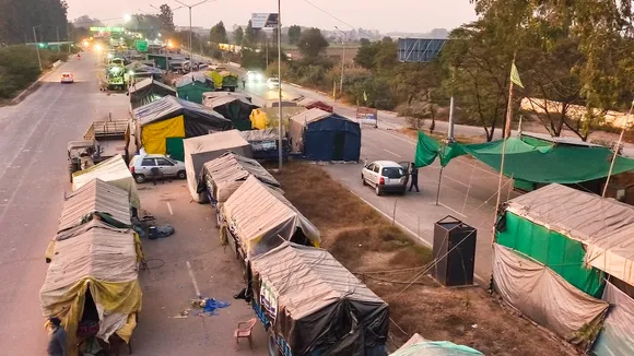 Tents put up by farmers at the Shambhu border ahead of their proposed march to the national capital on December 6, near Patiala, Thursday, Dec. 5, 2024.