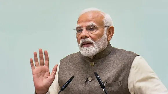 Prime Minister Narendra Modi addresses a gathering as he releases compendium of complete works of great Tamil poet Subramania Bharati on the latter's birth anniversary, in New Delhi, Wednesday, Dec. 11, 2024.