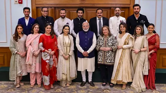 Prime Minister Narendra Modi with the members of Raj Kapoor's family, in New Delhi, Tuesday, Dec. 10, 2024.
